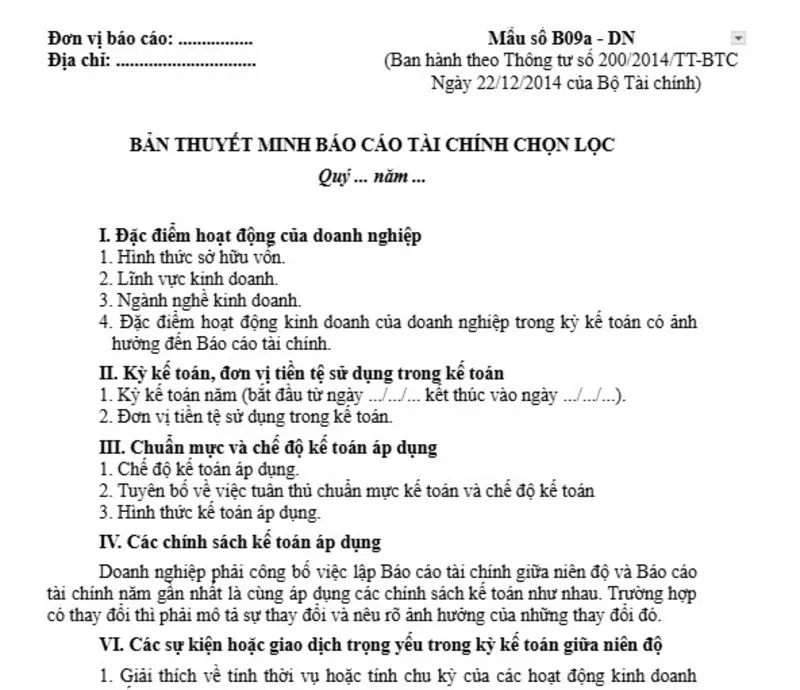 Thuyết minh báo cáo tài chính giữa niên độ giải thích đầy đủ số liệu