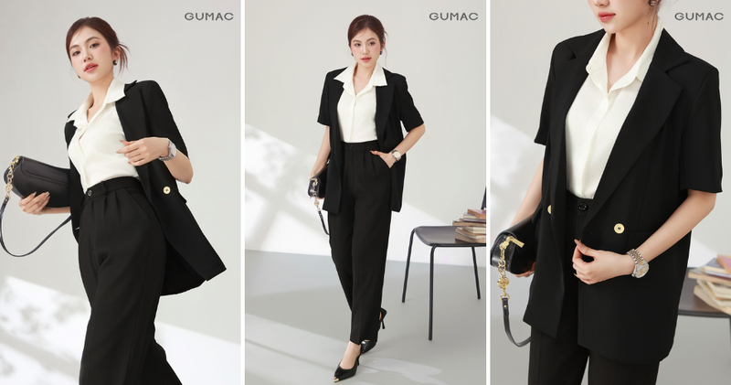 Áo vest dáng dài phối quần tây ống rộng thanh lịch, sang chảnh.