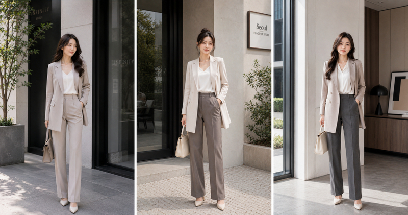 Áo vest dáng dài phối quần ống đứng gọn gàng, thanh lịch.