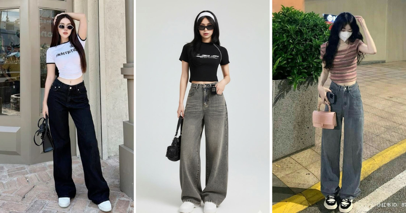 Quần ống suông phối cùng áo croptop năng động.