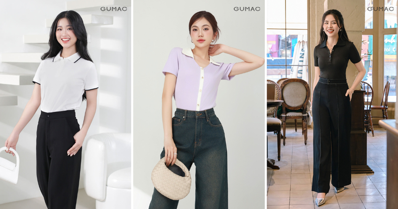 Quần ống suông phối cùng áo polo năng động, trẻ trung.